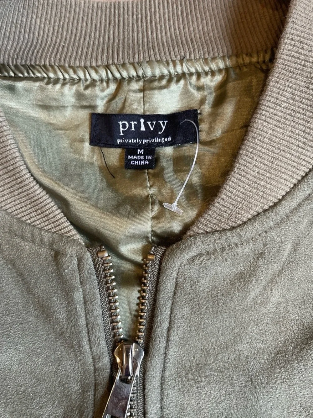 Privy womens bomber jacket M Olive Green faux suede